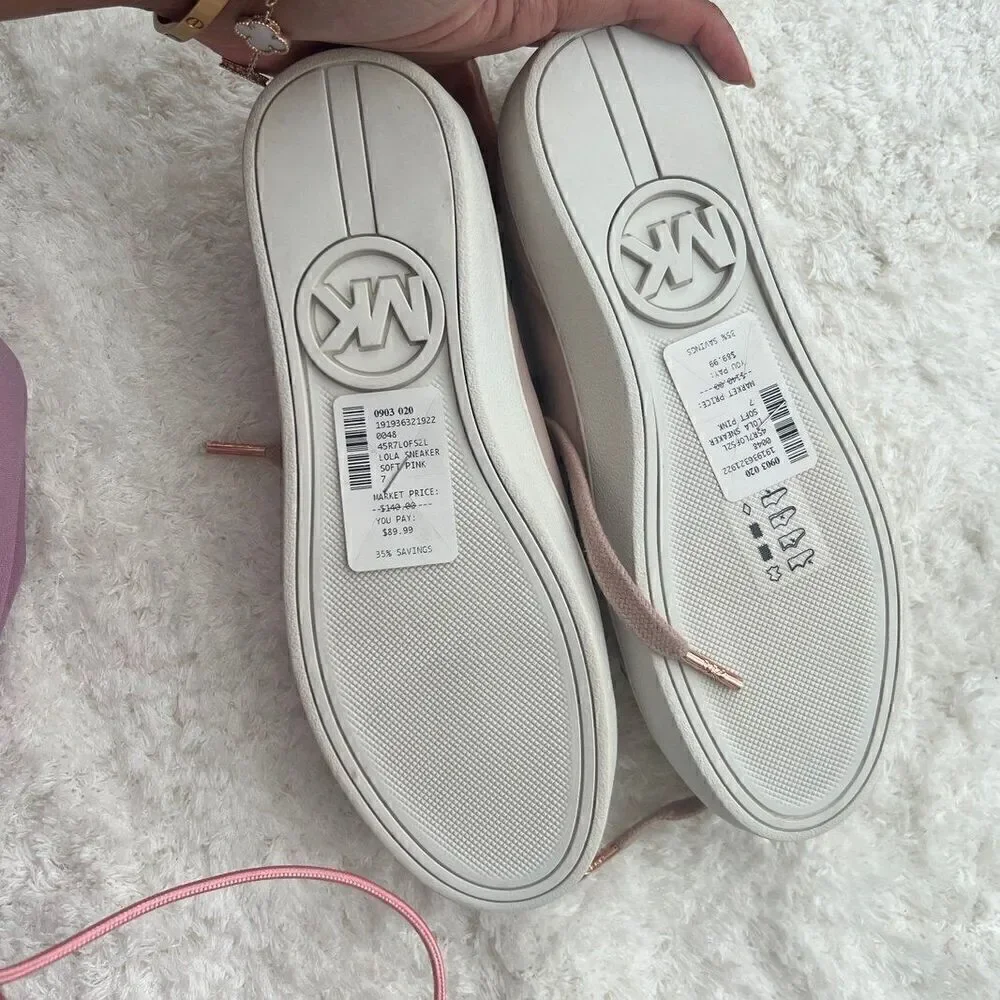 NWT Michael Kors MK Lola Sneaker Rose Gold 3D Flowers Soft Pink size 37/7